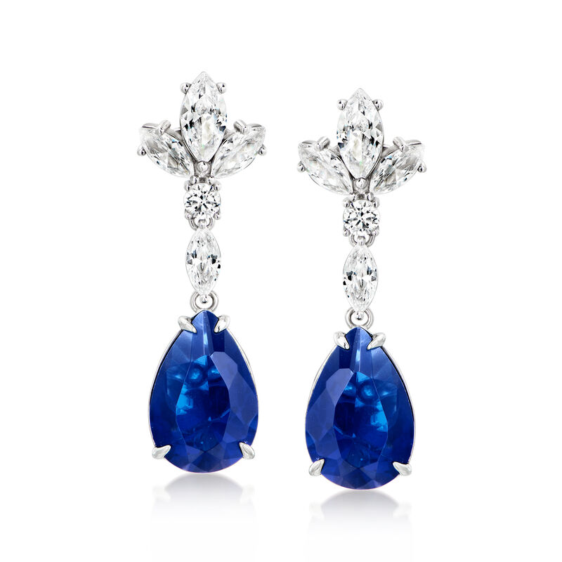 20.00 ct. t.w. Simulated Sapphire Drop Earrings with 5.60 ct. t.w. CZs in Sterling Silver image number 0