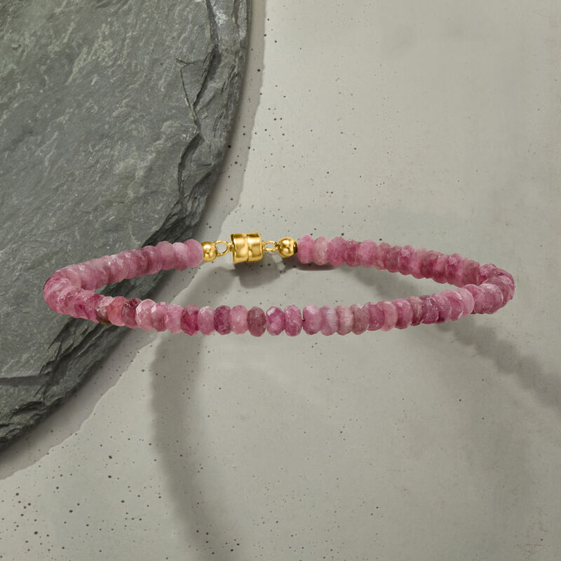 20.00 ct. t.w. Pink Tourmaline Bead Bracelet with 14kt Yellow Gold Magnetic Clasp image number 2
