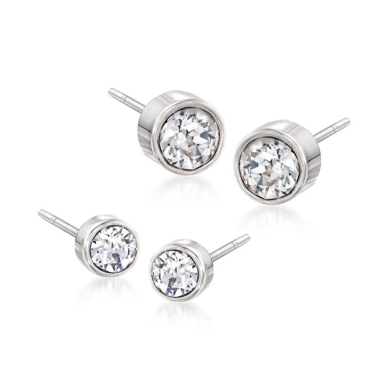 Swarovski Crystal &quot;Harley&quot; Jewelry Set: Two Pairs of Crystal Stud Earrings in Silvertone image number 0