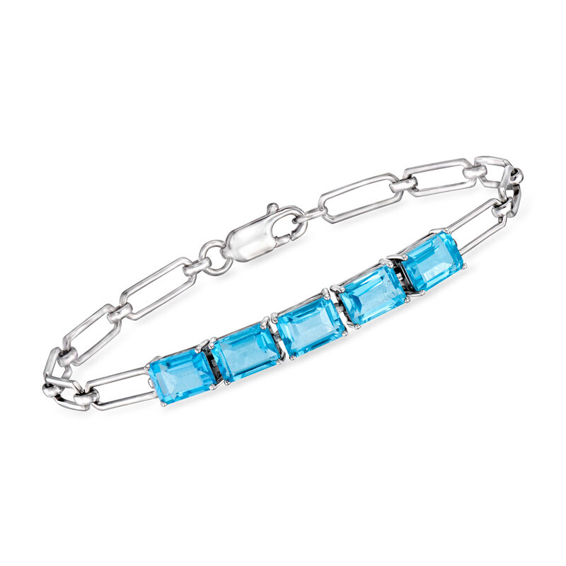 6.50 ct. t.w. Swiss Blue Topaz Paper Clip Link Bracelet in Sterling Silver. 7&quot; image number 0
