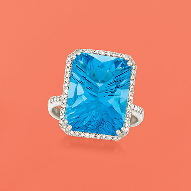 13.00 Carat Swiss Blue Topaz and .20 ct. t.w. Diamond Ring in 14kt White Gold image number 3