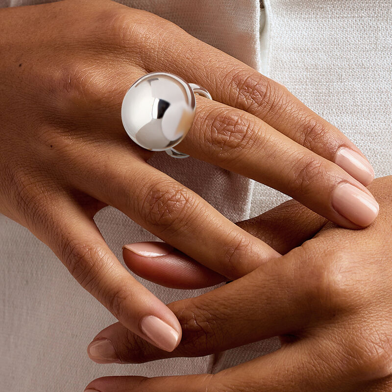 Italian Sterling Silver Dome Bead Ring image number 1