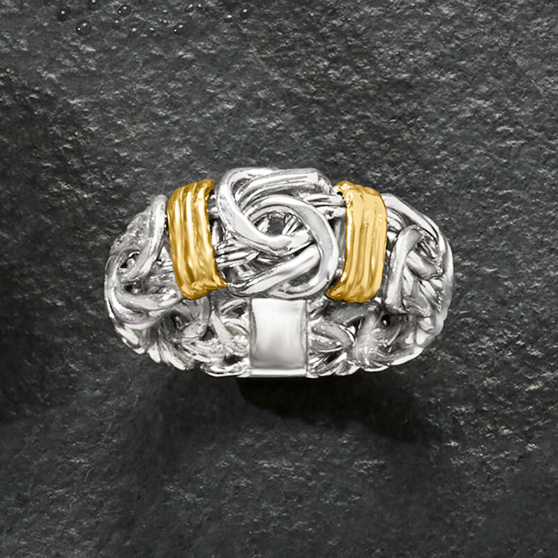 Sterling Silver Byzantine Ring with 14kt Gold Stations image number 3