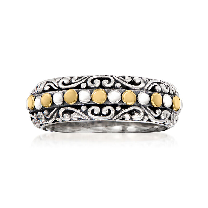 Sterling Silver and 18kt Yellow Gold Bali-Style Dotted Ring. Size 9 image number 0