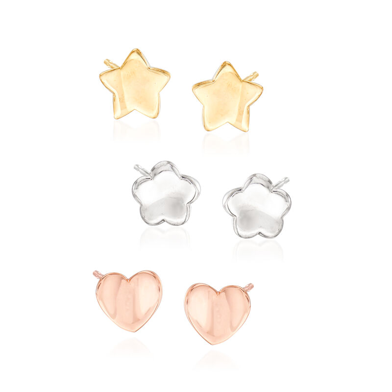 Italian Tri-Tone Silver Jewelry Set: Three Pairs of Stud Earrings image number 0