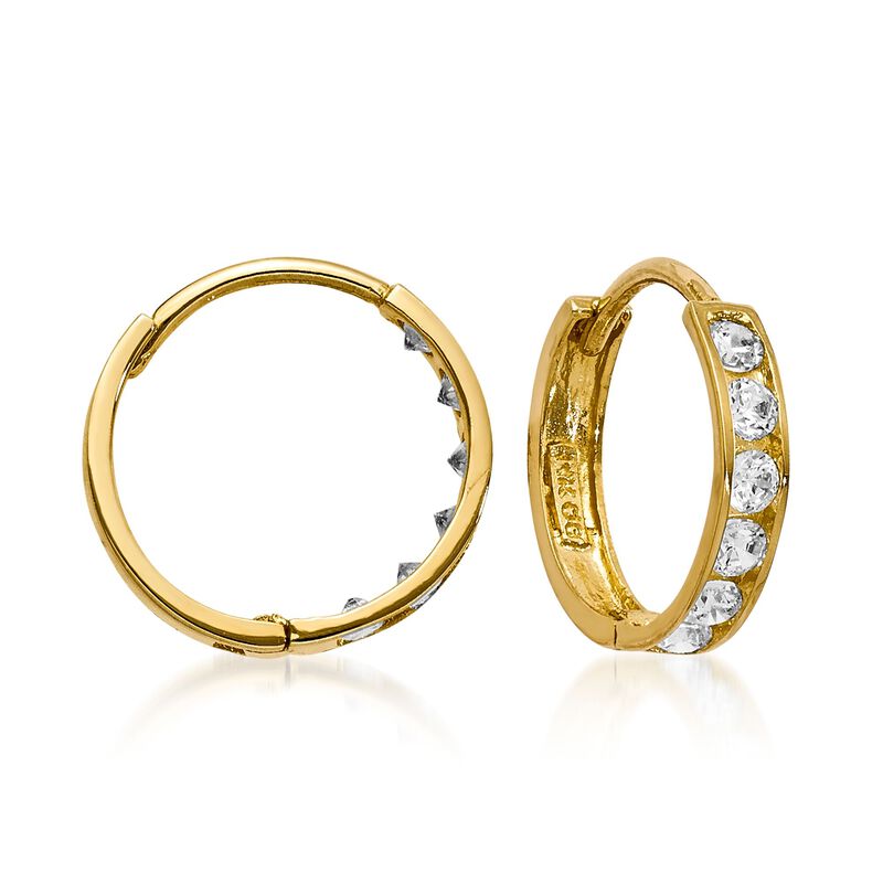 Child's .25 ct. t.w. CZ Hoop Earrings in 14kt Yellow Gold. 3/8&quot; image number 0