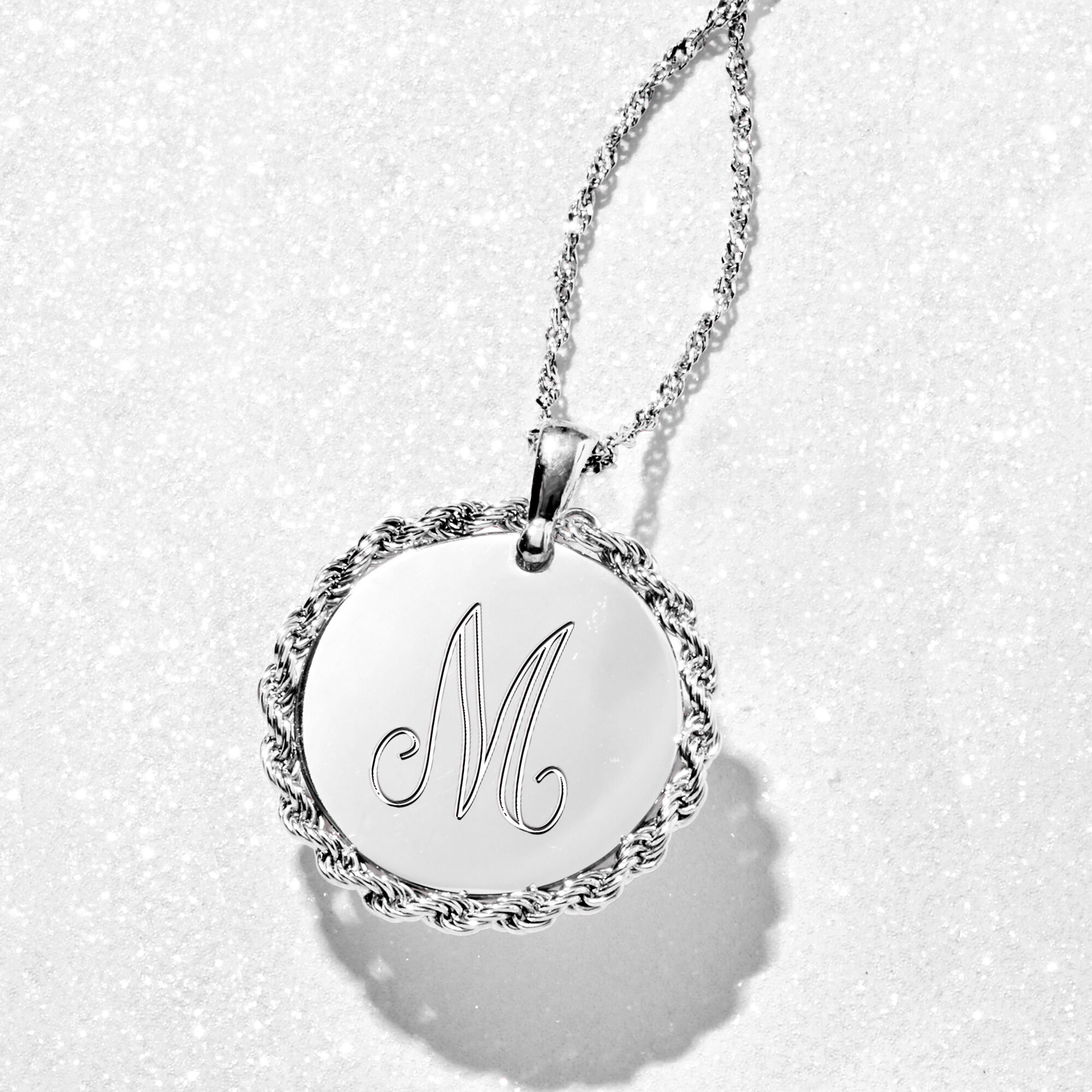 Italian Sterling Silver Personalized Roped-Disc Pendant Necklace