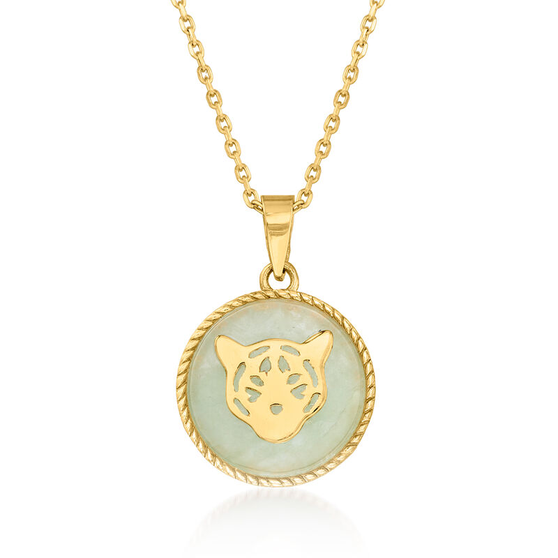 Jade Tiger Pendant Necklace in 14kt Yellow Gold image number 0