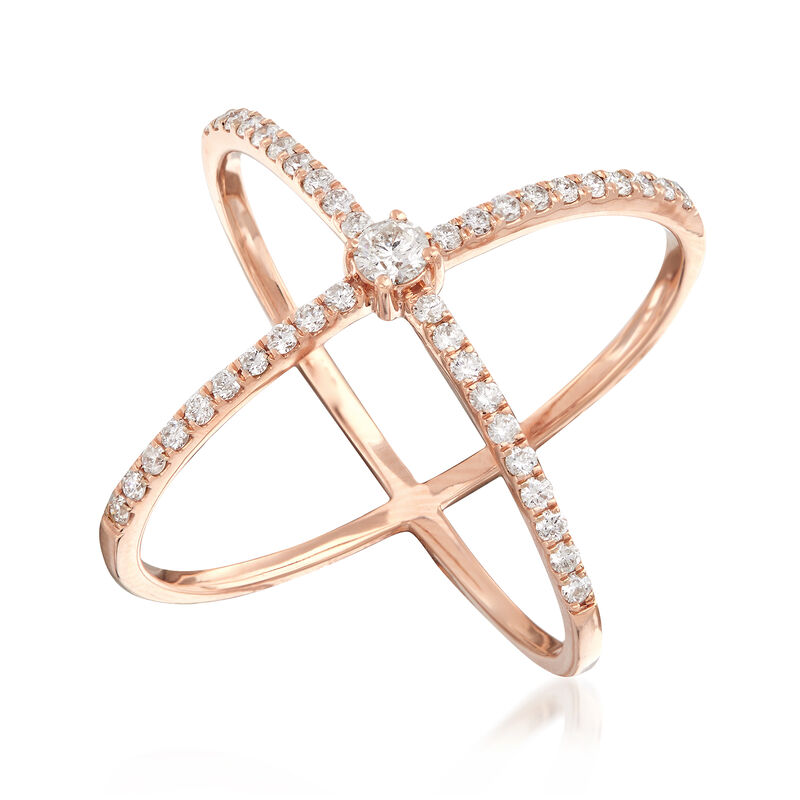 .51 ct. t.w. Diamond &quot;X&quot; Ring in 14kt Rose Gold image number 3