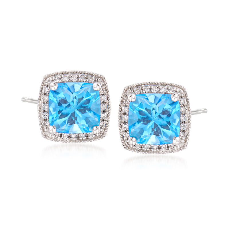 3.30 ct. t.w. Blue Topaz and Diamond Post Earrings in 14kt White Gold image number 0