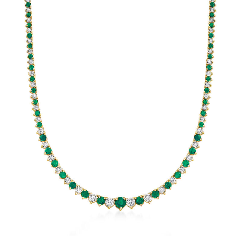 6.50 ct. t.w. Emerald and 1.50 ct. t.w. Diamond Tennis Necklace in 18kt Gold Over Sterling image number 0