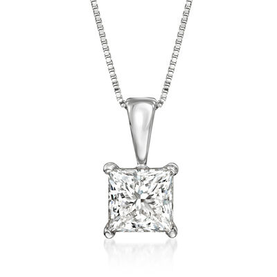 1.00 Carat Princess-Cut Lab-Grown Diamond Pendant Necklace in 14kt White Gold