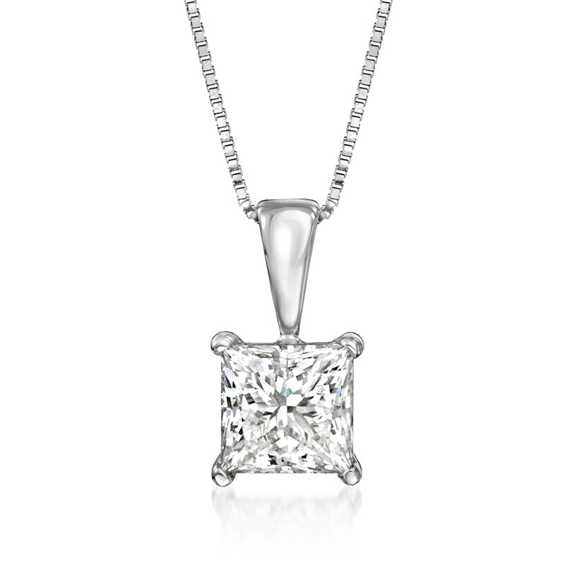 1.00 Carat Princess-Cut Lab-Grown Diamond Pendant Necklace in 14kt White Gold. 18&quot; image number 1