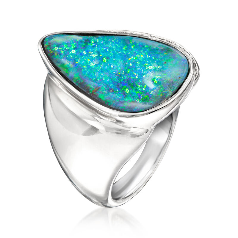 C. 1980 Vintage Black Opal and .11 ct. t.w. Diamond Ring in Platinum. Size 6.5 image number 2