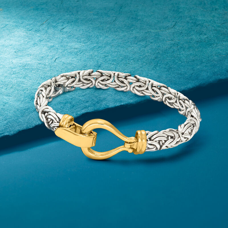 Two-Tone Sterling Silver Byzantine Bracelet image number 3