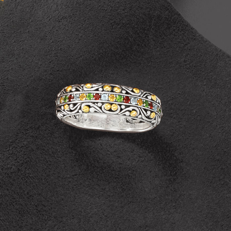 .34 ct. t.w. Multi-Gemstone Bali-Style Ring in Sterling Silver with 18kt Yellow Gold image number 3