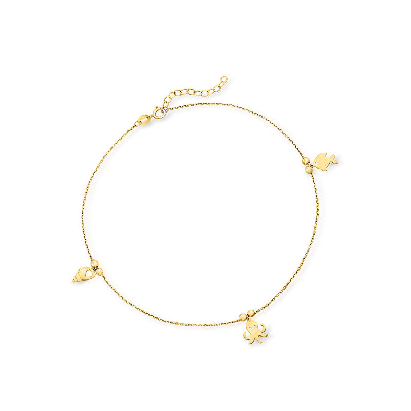 Italian 14kt Yellow Gold Sea Life Charm Anklet. 9&quot; image number 0