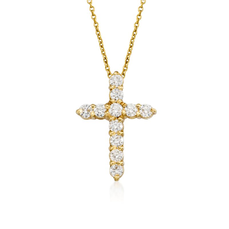 Roberto Coin .45 ct. t.w. Diamond Cross Pendant Necklace in 18kt Yellow Gold. 16&quot; image number 0