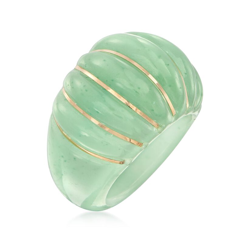 Carved Jade Shrimp Ring with 14kt Yellow Gold image number 2