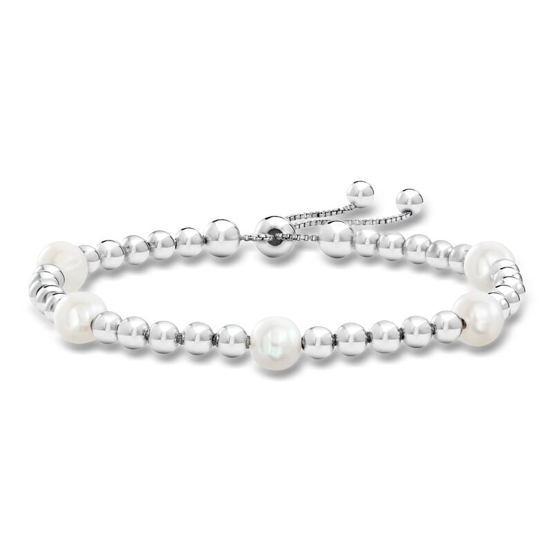 7-7.5mm Cultured Pearl and Sterling Silver Bead Station Bolo Bracelet  image number 0