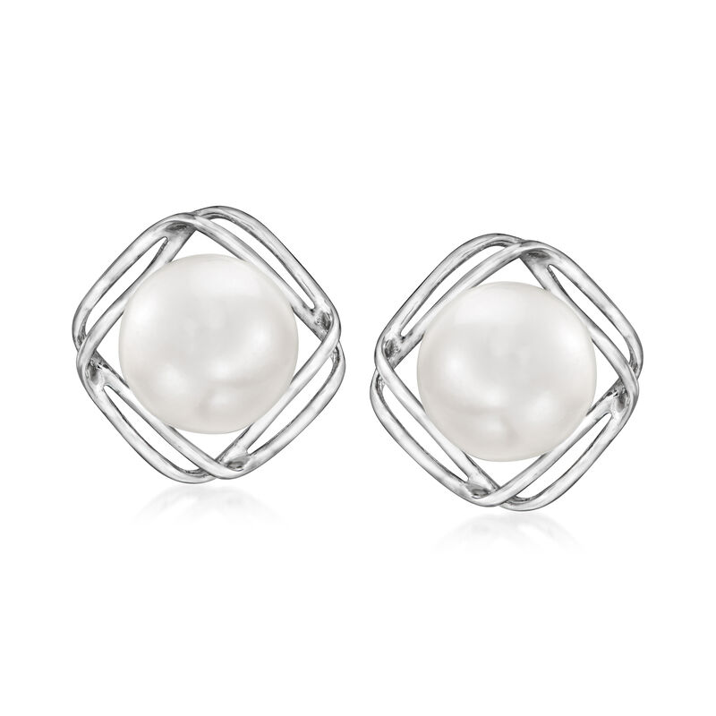 8-8.5mm Cultured Pearl Jewelry Set: Earrings and Pendant Necklace in Sterling Silver image number 4