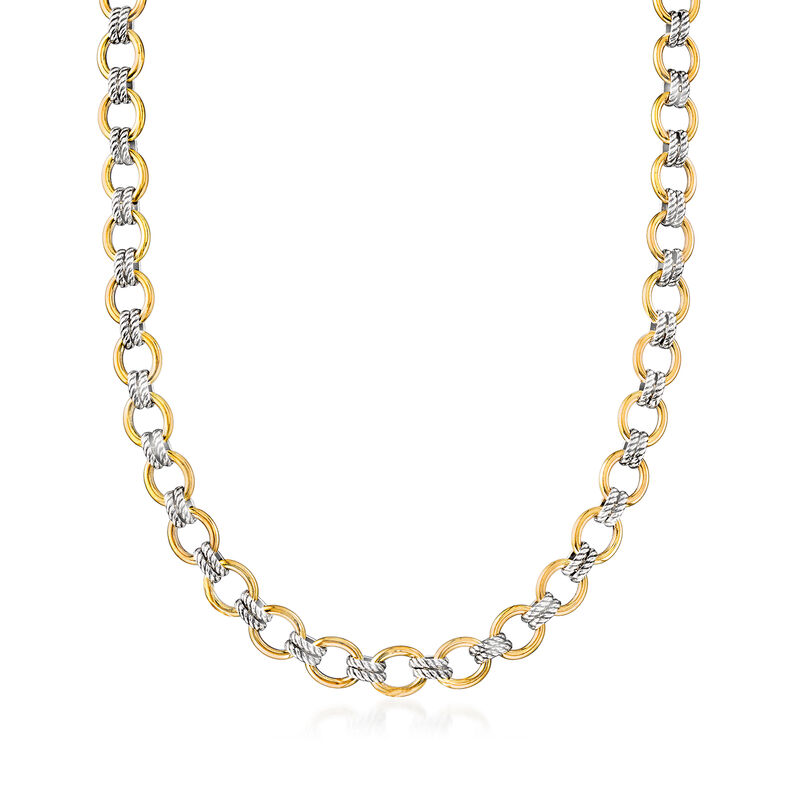 Phillip Gavriel &quot;Italian Cable&quot; Link Necklace in 18kt Yellow Gold and Sterling Silver. 18&quot; image number 1
