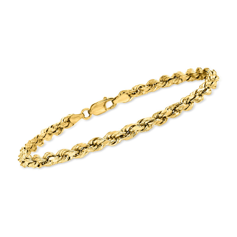 4mm 10kt Yellow Gold Diamond-Cut Rope-Chain Bracelet image number 0