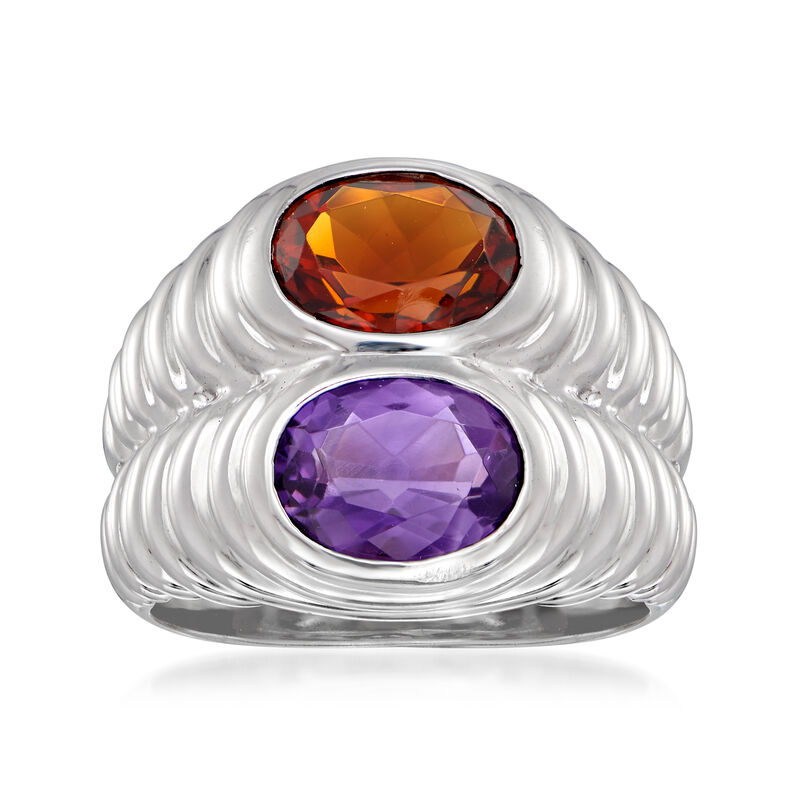 C. 2000 Bulgari 1.45 ct. t.w. Amethyst and 1.45 ct. t.w. Citrine Ring in 18kt White Gold. Size 6 image number 0