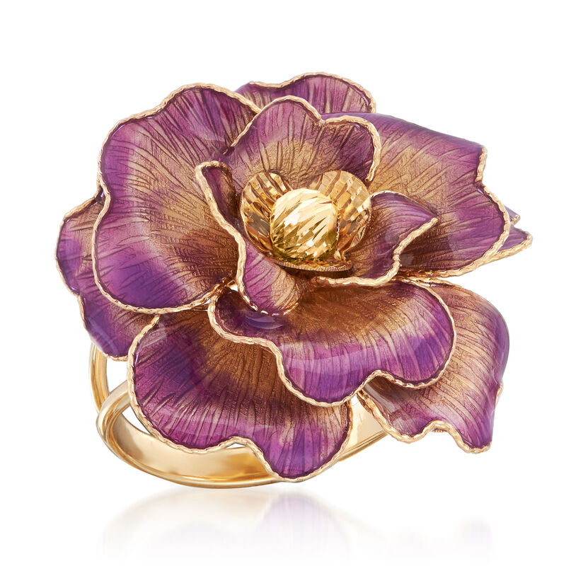 Italian 14kt Yellow Gold and Enamel Flower Ring image number 3