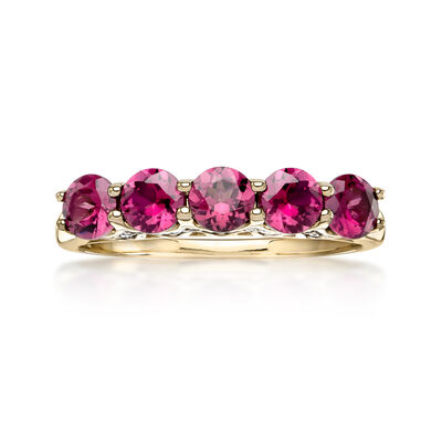 C. 1990 Vintage 1.40 ct. t.w. Rhodolite Garnet Ring with .30 ct. t.w. Diamonds in 10kt Yellow Gold