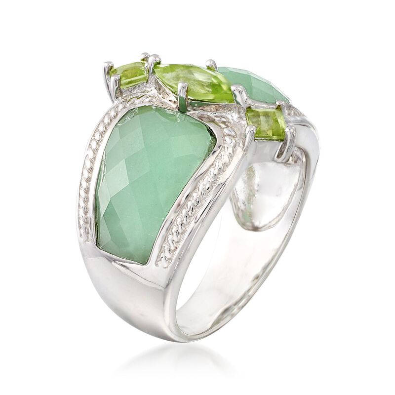 Green Jade and .80 ct. t.w. Peridot Ring in Sterling Silver image number 2