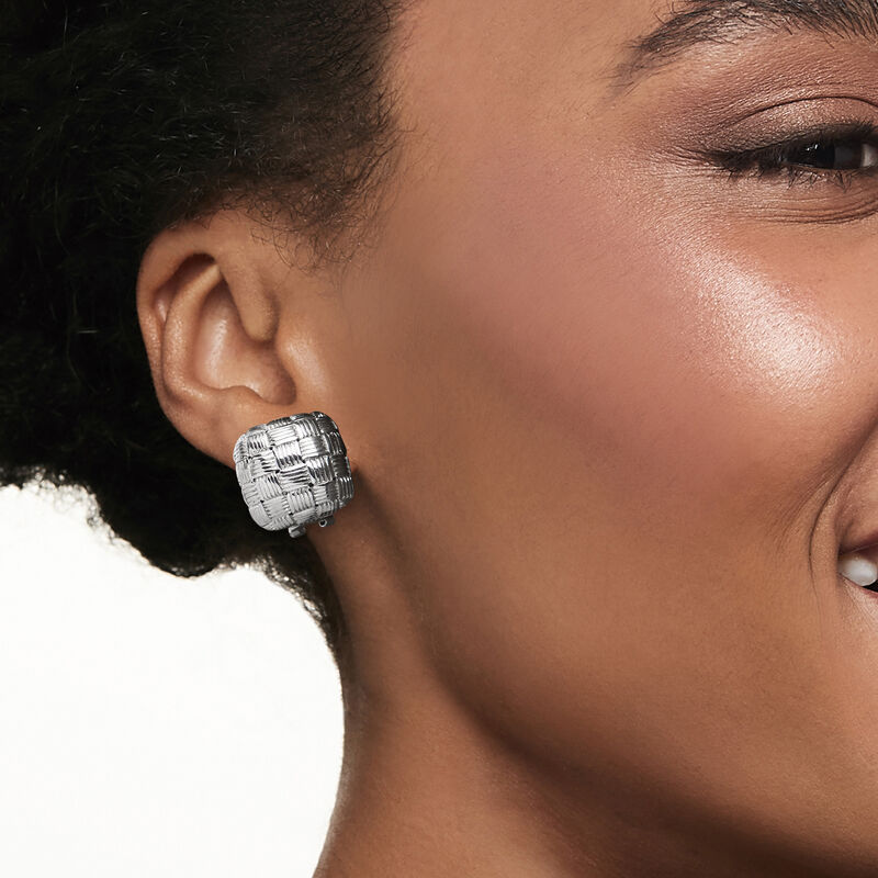 Sterling Silver Basketweave Square Dome Earrings image number 1