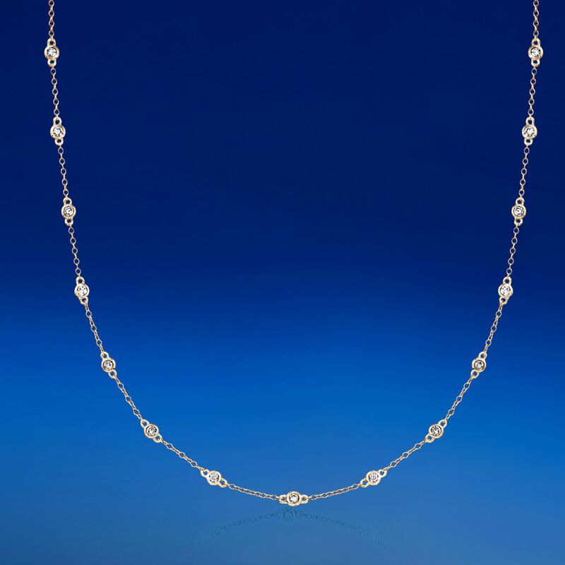1.00 ct. t.w. Bezel-Set Diamond Station Necklace in 14kt Yellow Gold image number 2