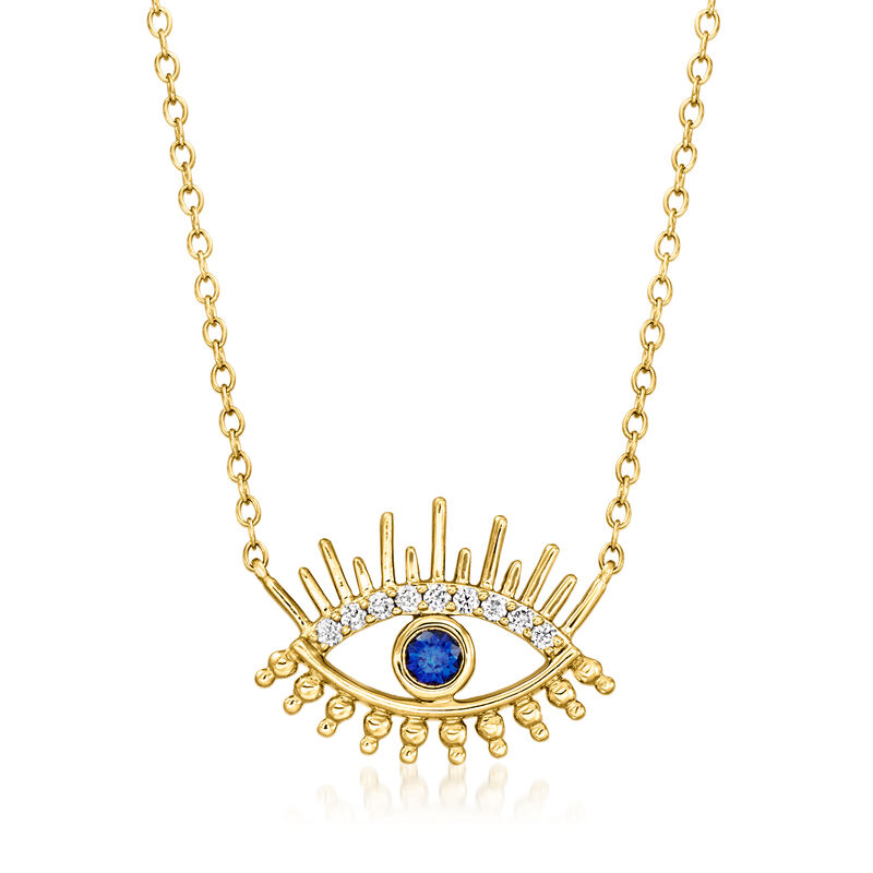 .10 Carat Lab-Grown Sapphire Evil Eye Necklace with Lab-Grown Diamonds in 18kt Gold Vermeil. 16&quot; image number 1
