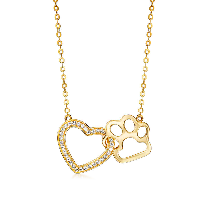 .20 ct. t.w. White Topaz Heart and Paw Necklace in 18kt Gold Over Sterling. 18&quot; image number 1