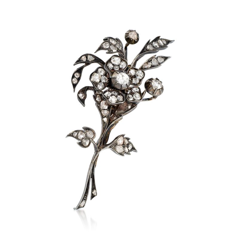 C. 1950 Vintage 3.00 ct. t.w. Diamond Flower Pin with 10kt Gold in Sterling Silver image number 0