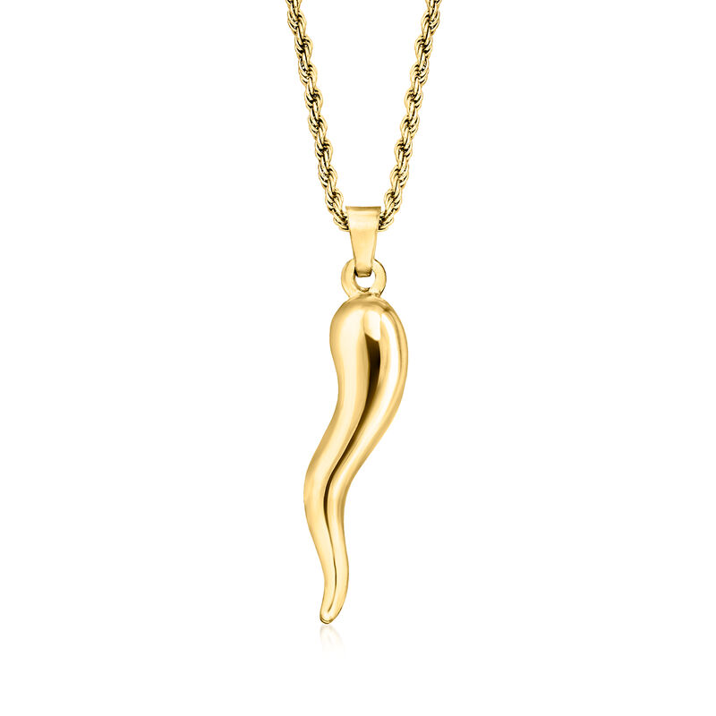 Men's 18kt Gold Over Sterling Italian Horn Pendant Necklace image number 0