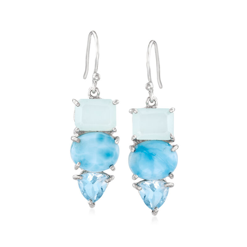 Aqua Chalcedony, Larimar and 2.50 ct. t.w. Blue Topaz Drop Earrings in Sterling Silver image number 0