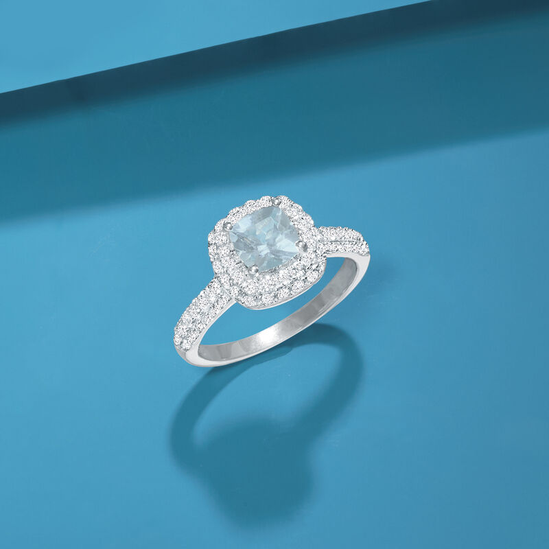 .80 Carat Aquamarine Ring with 1.60 ct. t.w. White Zircon in Sterling Silver image number 3