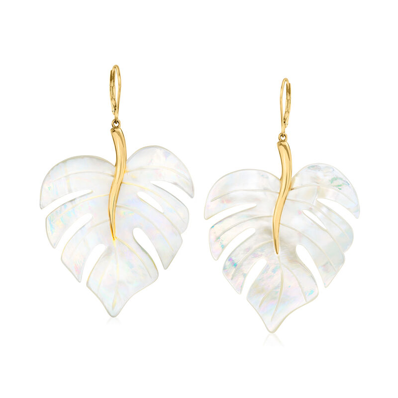 Mother-of-Pearl Leaf Drop Earrings in 18kt Gold Over Sterling image number 0