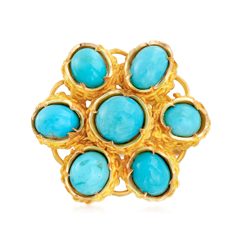C. 1970 Vintage Turquoise Flower Ring in 18kt Yellow Gold image number 0