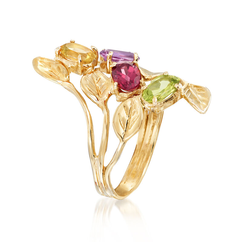 1.90 ct. t.w. Multi-Gemstone Leaf Bypass Ring in 14kt Yellow Gold image number 2