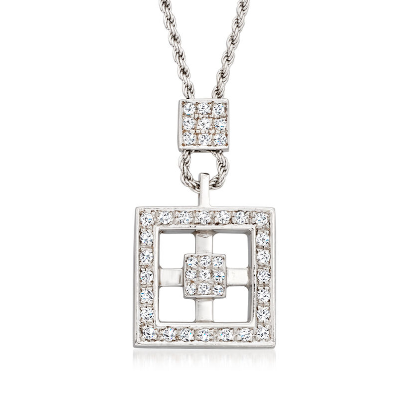 C. 2000 Vintage .65 ct. t.w. Diamond Square Pendant Necklace in 18kt White Gold. 19&quot; image number 0