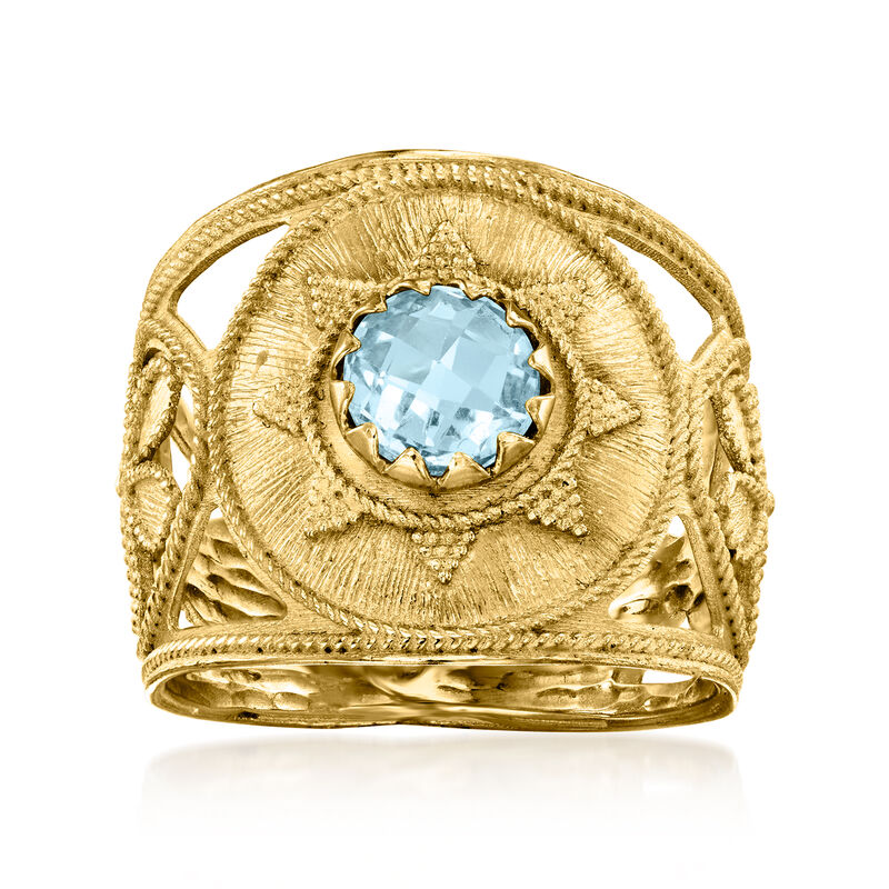 Italian .90 Carat Sky Blue Topaz Etruscan-Style Ring in 14kt Yellow Gold image number 0