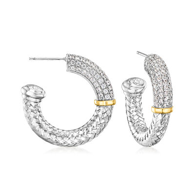 Charles Garnier 2.10 ct. t.w. CZ C-Hoop Earrings in Sterling Silver with 18kt Gold Over Sterling