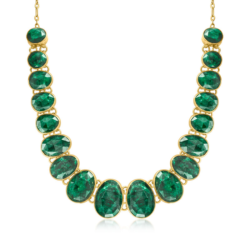 95.00 ct. t.w. Graduated Emerald Necklace in 18kt Gold Over Sterling. 18" image number 1