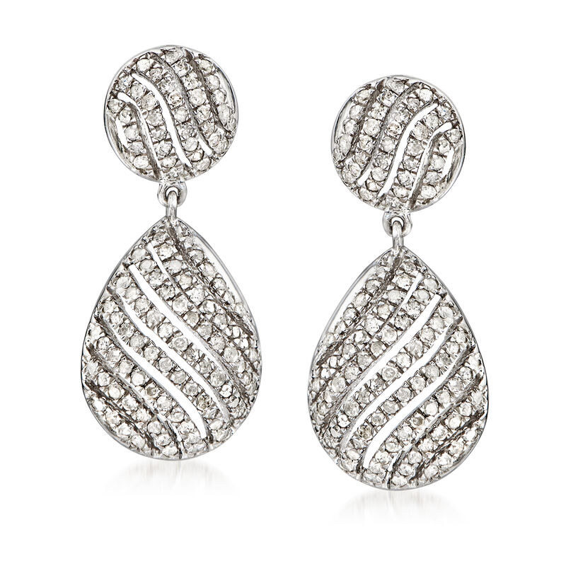 1.00 ct. t.w. Pave Diamond Drop Earrings in Sterling Silver image number 0