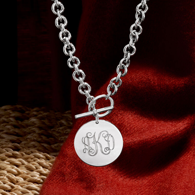 Italian Sterling Silver Personalized Disc Toggle Necklace image number 4