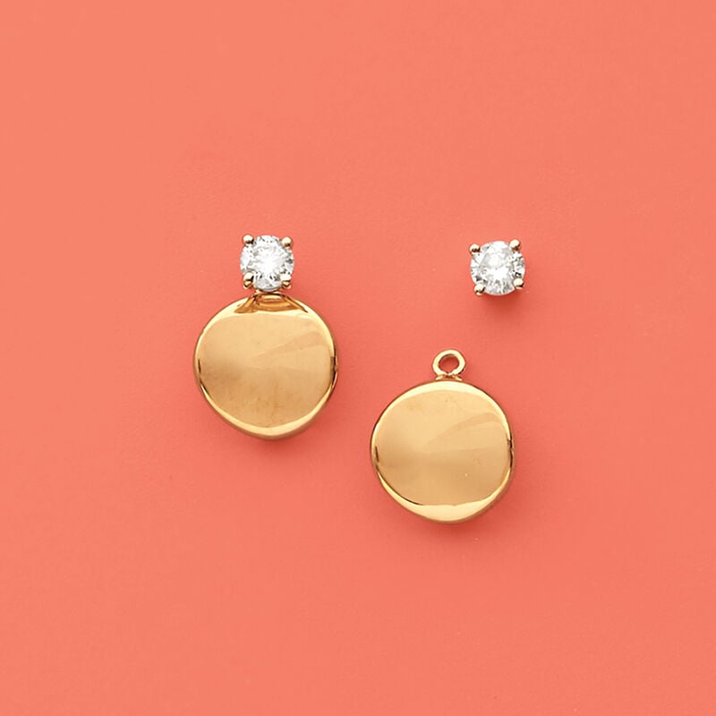 14kt Yellow Gold Concave Petite Disc Drop Earring Jackets  image number 3