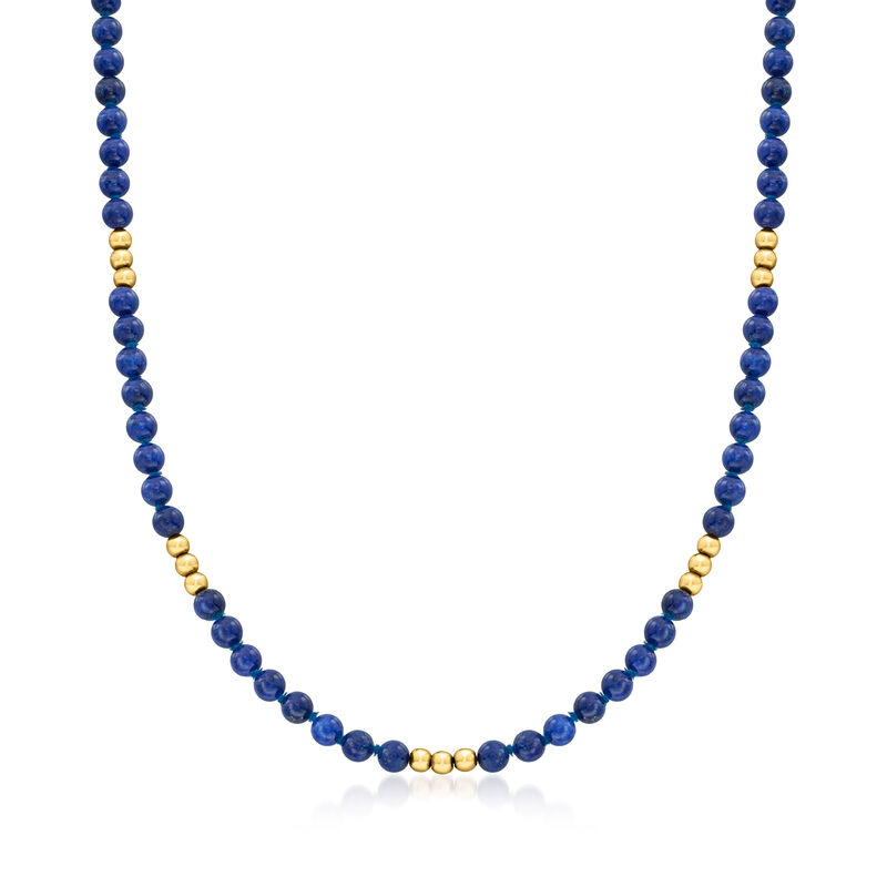 C. 1980 Vintage 5mm Lapis Bead Necklace with 14kt Yellow Gold. 32&quot; image number 0